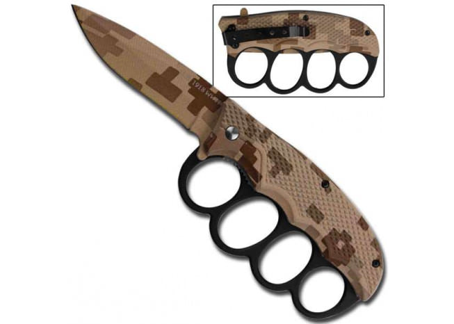 Knuckle Spring Assist Trench Knife - Desert Digital Camo - Tophatter's Army Products & Self Defense Collectible Weapons - Tophatter Daily Deals